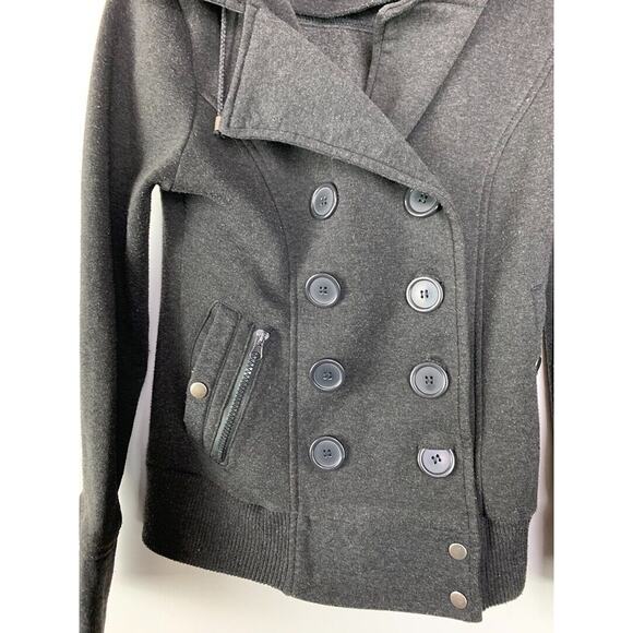 Womens Double-Breasted Gray Hooded Jacket Coat With Button Details Size S - Picture 3 of 5